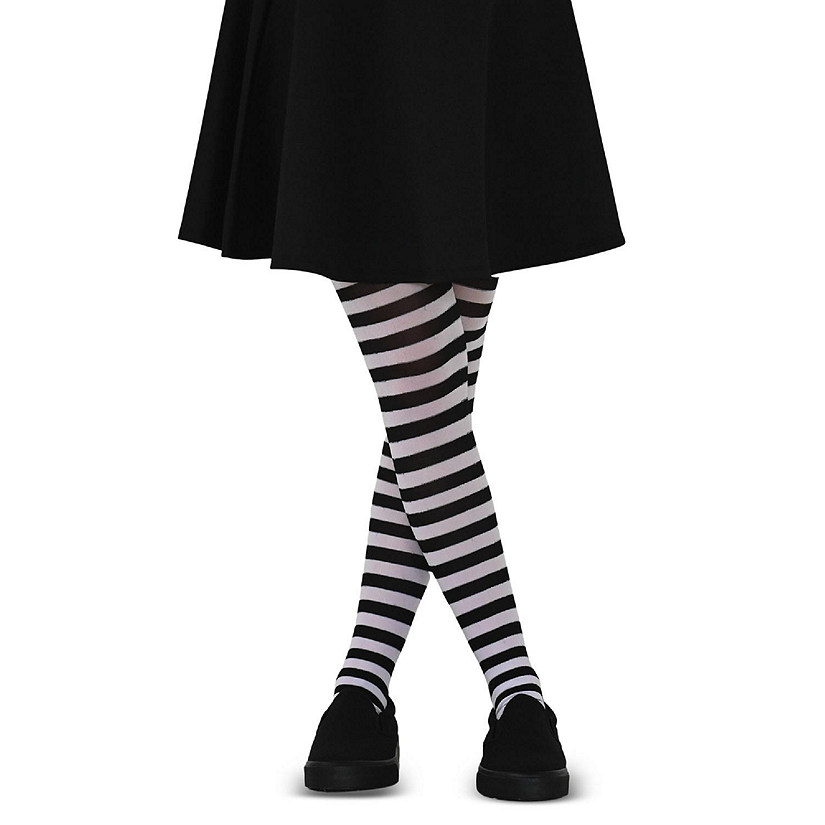 Skeleteen Black and White Tights - Striped Nylon Stretch Pantyhose Stocking Accessories for Every Day Attire and Costumes for Men, Women and Teens Image