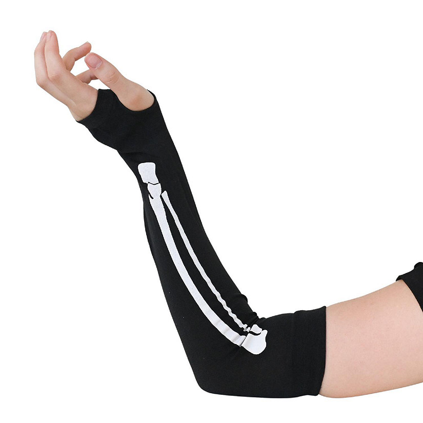 Skeleteen Bone Hand Skeleton Gloves - Costume Accessories Fingerless Skeleton Stretch Elbow Gloves for Adults and Children Image