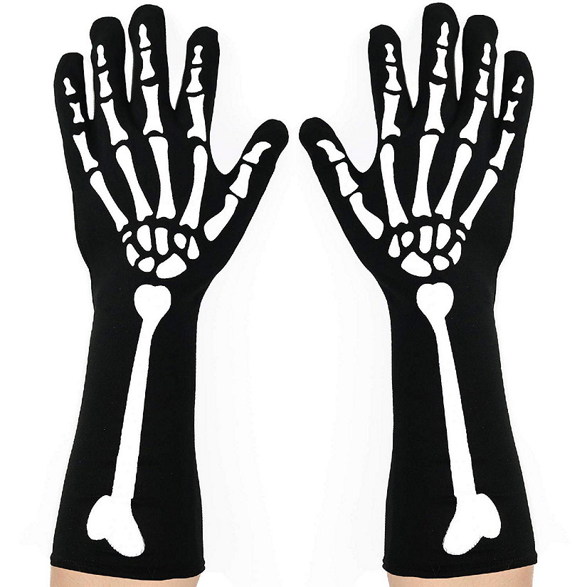 Skeleteen Bone Hand Skeleton Gloves - Skeleton Accessories Stretch Elbow Gloves for Adults and Kids Black Image
