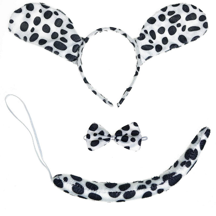 Skeleteen Dalmatian Dog Costume Set - Black and White Dog Ears Headband, Bowtie and Tail Accessories Set for Dog Costumes for Toddlers and Kids Image