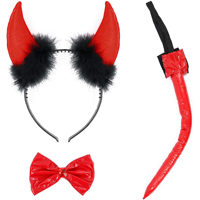 Skeleteen Devil Costume Accessory Set - Demon Costume Accessories Kit Includes Horns, Bowtie and Tail Image