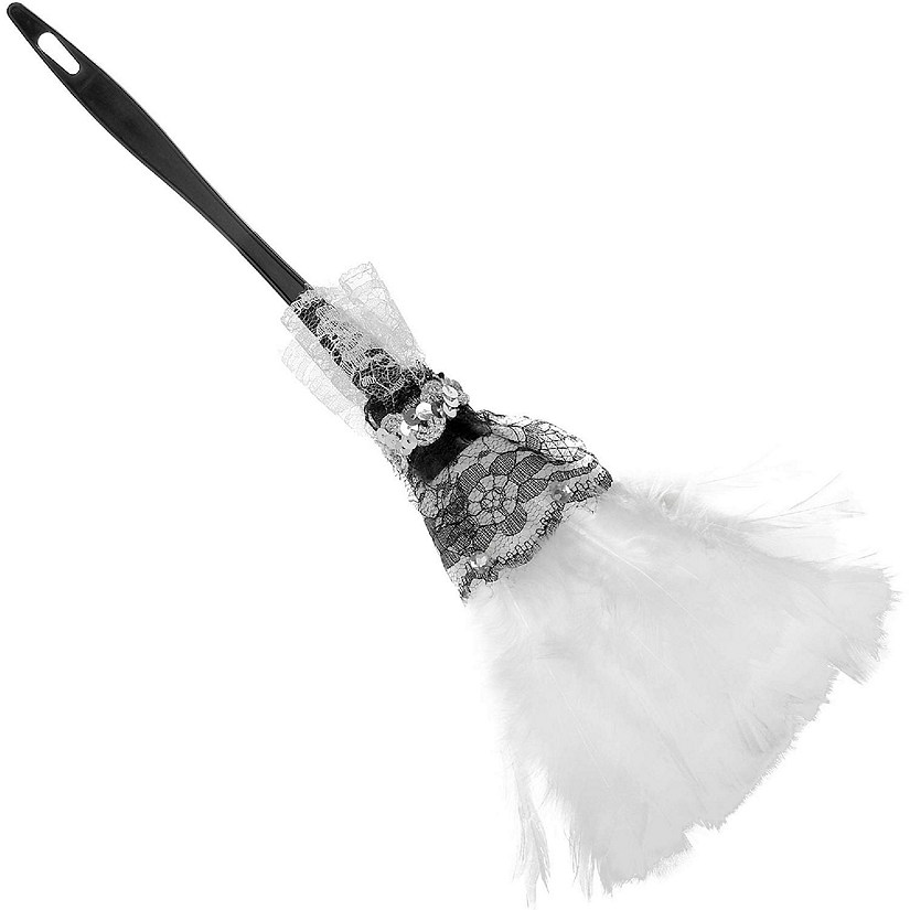 Skeleteen Feather Duster Maid Accessory - Soft White Cleaning Feather Dust Broom Costume Accessories Prop for French Maid Costumes Image