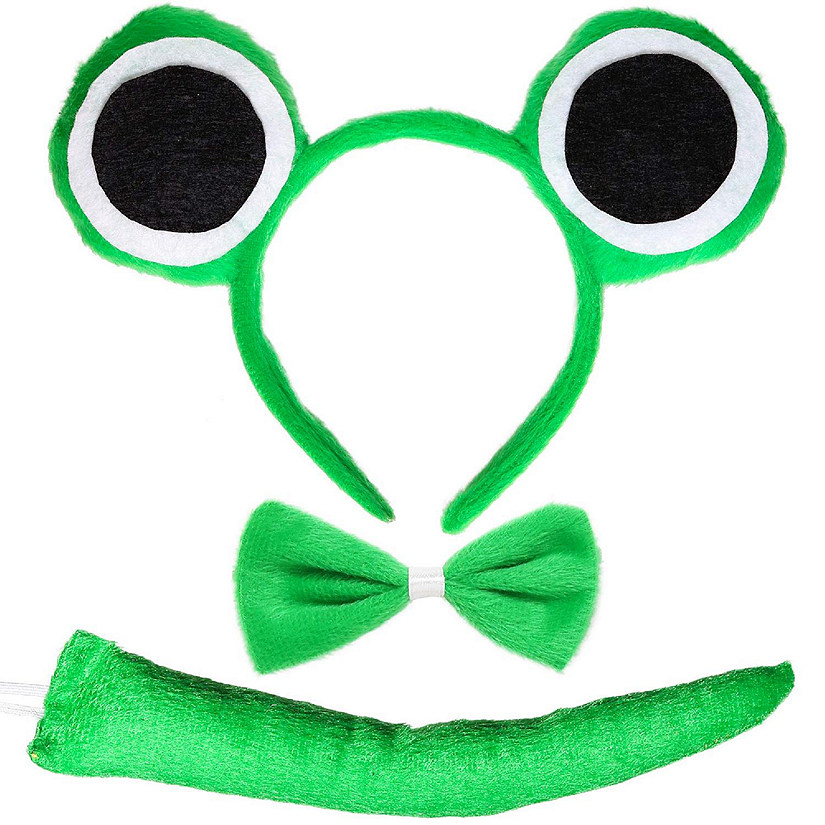 Skeleteen Frog Costume Accessories Set - Plush Green Frog Eyes Headband, Bowtie and Tail Toad Accessory Kit for Kids and Toddlers Image