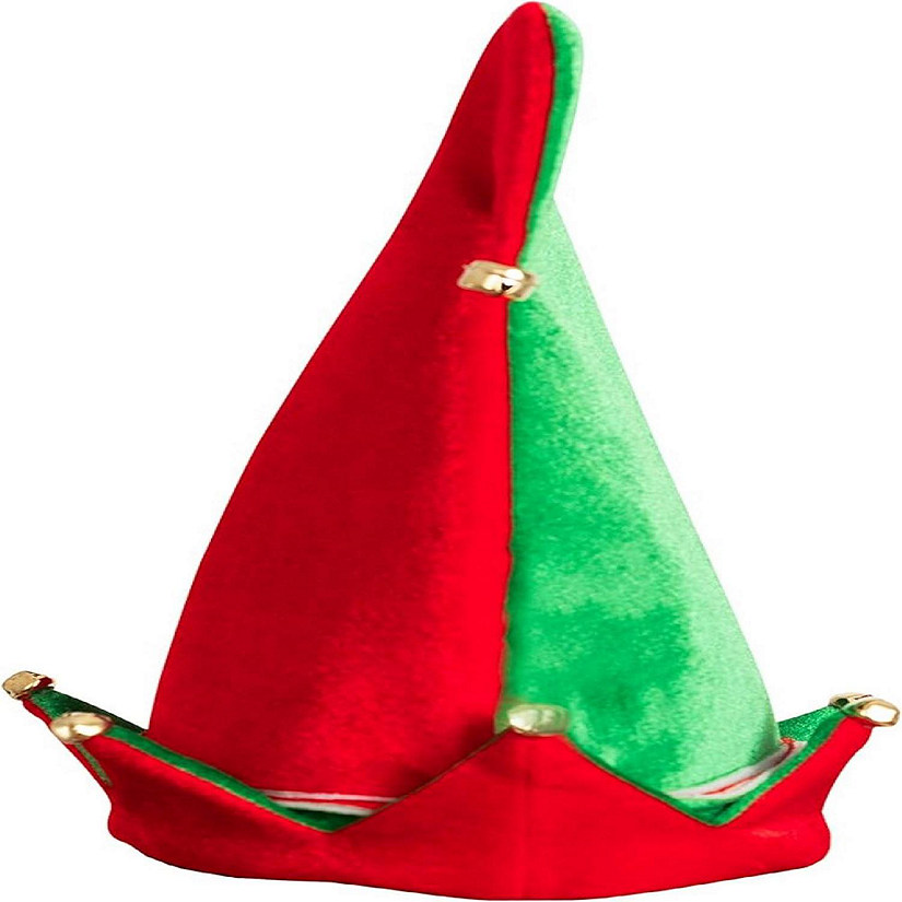 Skeleteen Funny Christmas Elf Hat - Red And Green Jolly Velvet Holiday 