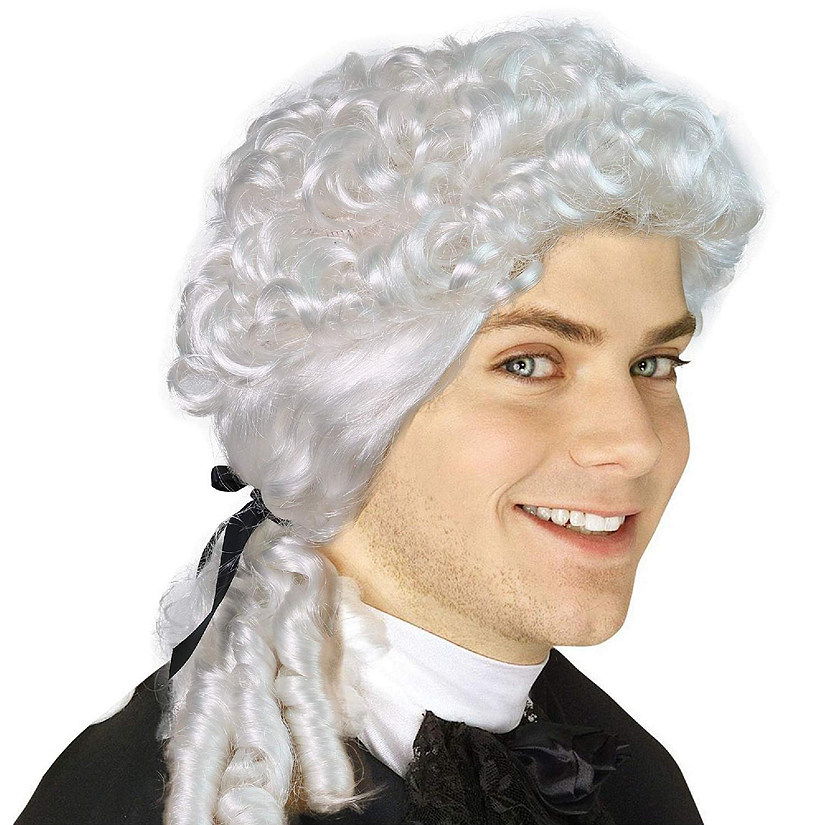 Skeleteen George Washington White Wig - Historical Colonial Powdered Wig with Ponytail Costume Accessory for All Ages Image