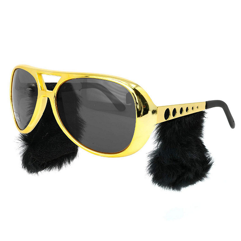 Skeleteen Gold Rockstar Costume Glasses - Gold Celebrity Aviator Shades with Sideburns - 1 Pair Image