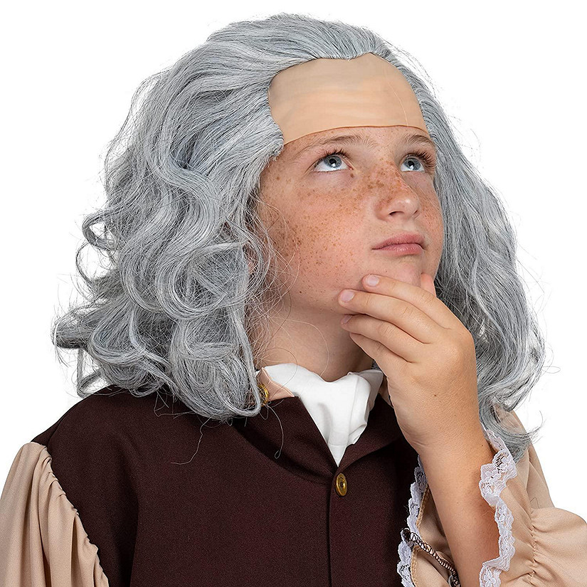 Skeleteen Grey Benjamin Franklin Wig - Receding Hairline Old People Senior Citizen Gray Balding Costume Wigs Dress Up Accessories Head Cap Image