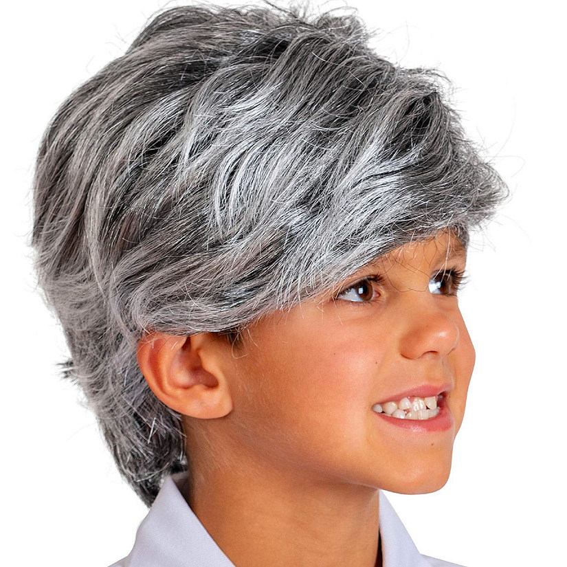 Skeleteen Grey Old Man Wig - Salt and Pepper Hair Old Person Grandpa Wigs Costume Accessories for Boys and Girls Image
