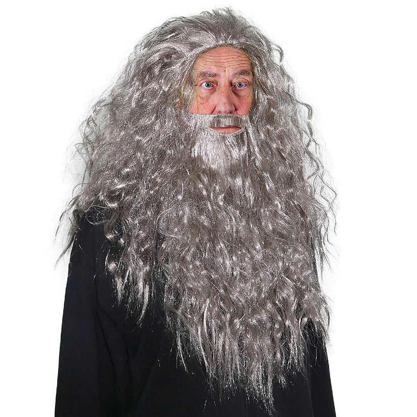 Skeleteen Grey Wig and Beard - Long Gray Wizard Wig and Beard Costume Accessory for Adults and Kids Image