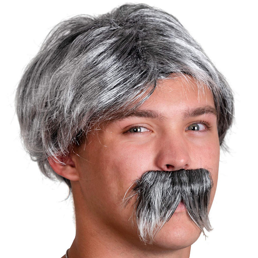 Skeleteen Grey Wig and Mustache - Salt and Pepper Hair Old Person Grandpa Wigs and Mustache Old Man Costume Accessories Set for Boys and Girls Image