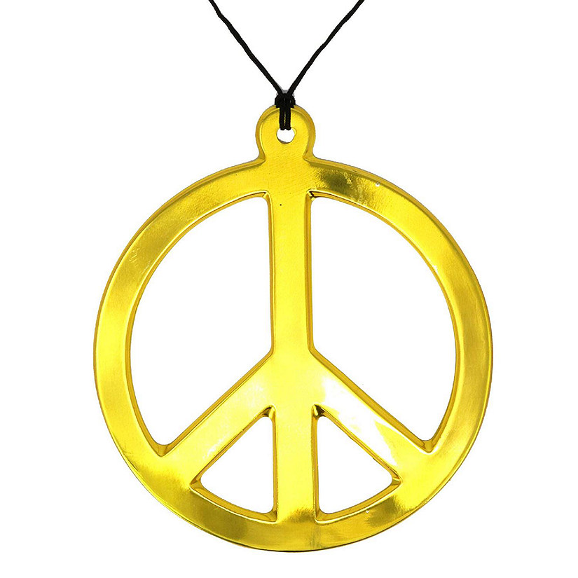 Skeleteen Hippie Peace Sign Medallion - 1960s Gold Peace Symbol Necklace Costume Accessory - 1 Piece Image
