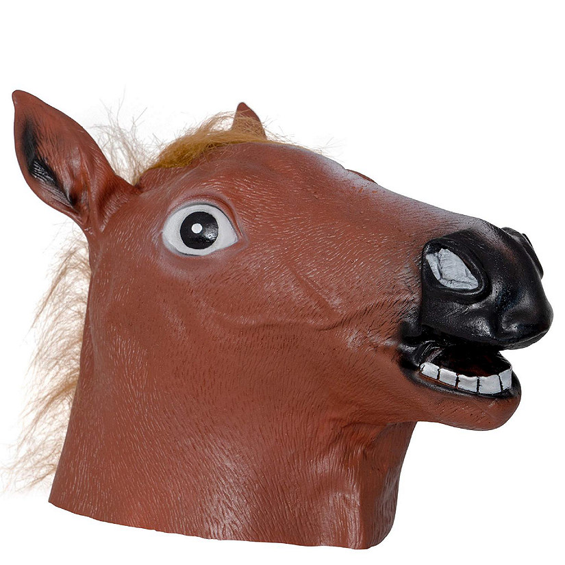 Skeleteen Horse Head Costume Mask - Realistic Brown Animal Head Horse Masks for Adults and Kids Image