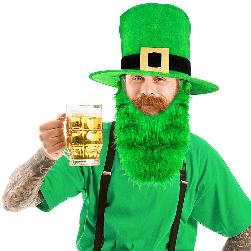 Skeleteen Irish Hat and Beard - Green Leprechaun Top Hat and Beard St Patricks Day Costume Accessories Image