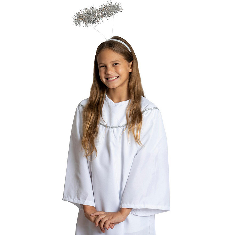 Skeleteen Kids Angel Costume with Halo - Long White Angelic Gown with Silver Heavenly Halo Headband for Children's Costumes Image