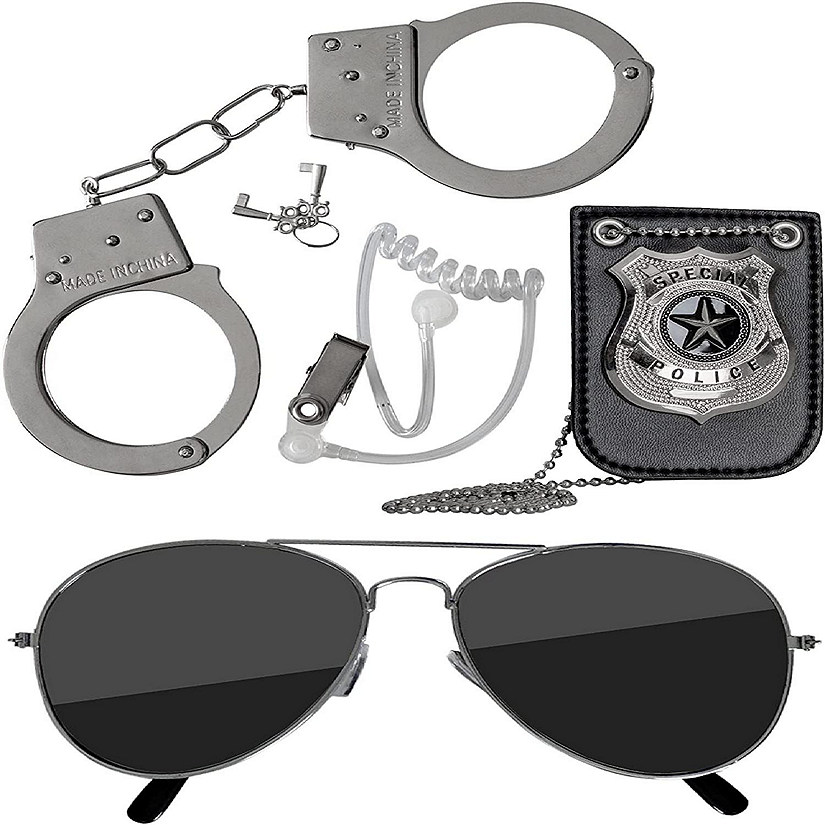 Skeleteen Kids Spy Set Accessories - Cool Spy Gadgets Equipment for Detective Costumes with Sunglasses, Ear Piece, Badge, and Handcuffs Image
