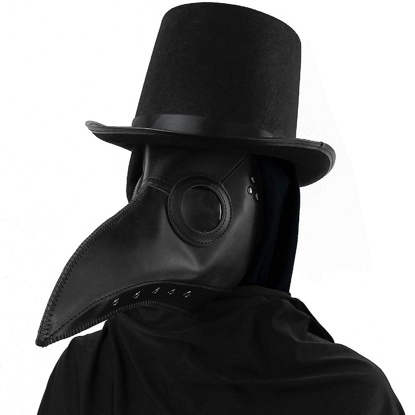 Skeleteen Medieval Doctor Plague Mask - Black Faux Leather Bird Death Doctors Mask Costume Accessory Image