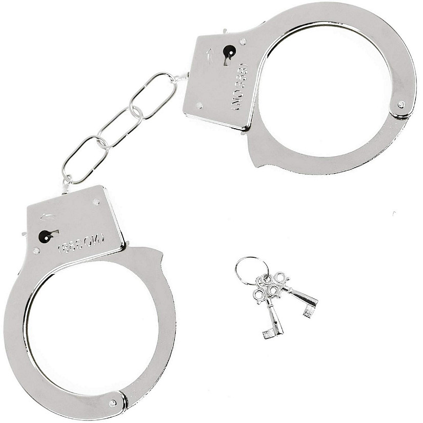 Skeleteen Metal Handcuffs with Keys - Toy Police Costume Prop Accessories Metal Chain Hand Cuffs with Safety Release and Key Silver Image