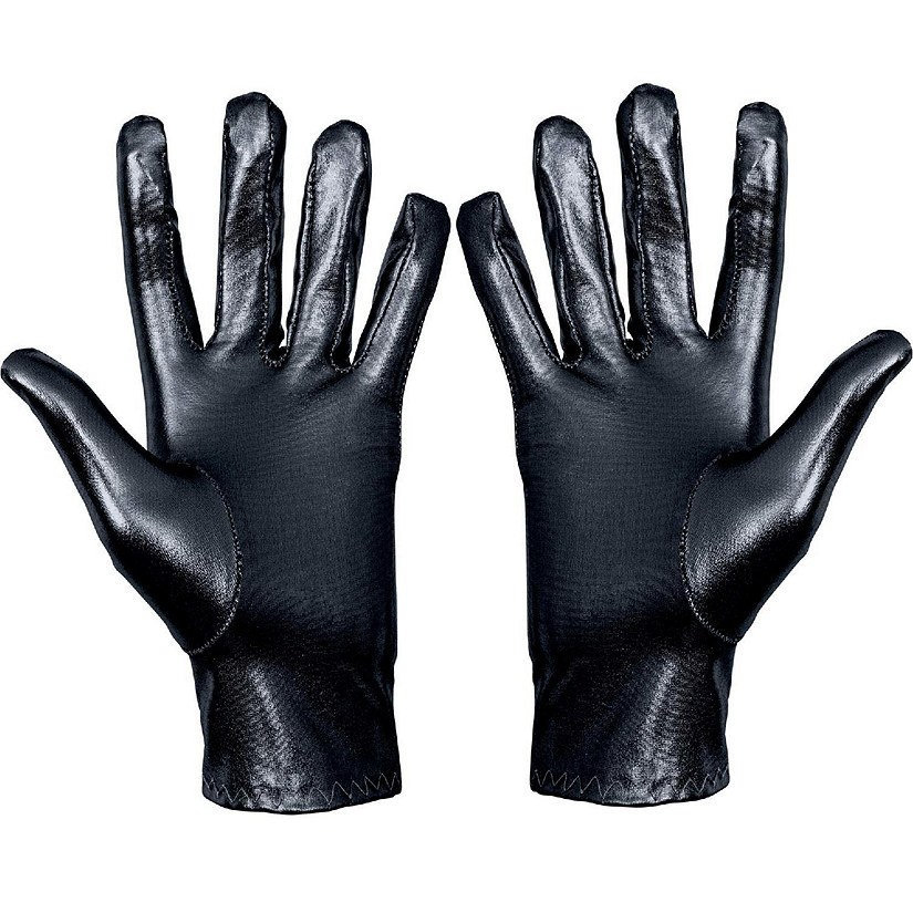 Skeleteen Metallic Black Costume Gloves - Shiny Black Superhero Evening Stretch Dress Glove Set for Men, Women and Kids Image