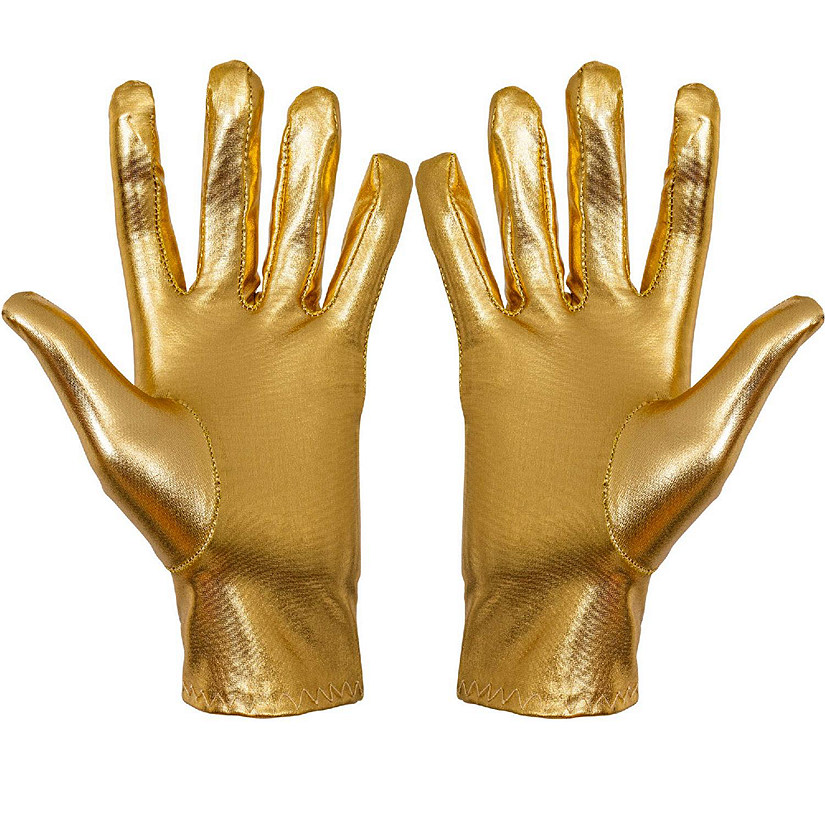 Skeleteen Metallic Gold Costume Gloves - Shiny Gold Princess Evening Stretch Dress Glove Set for Men, Women and Kids Image