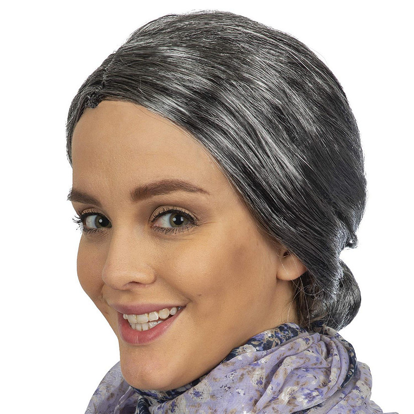 Skeleteen Old Lady Costume Wig - Silver Granny Bun Wig Costume Accessories - 1 Piece Image