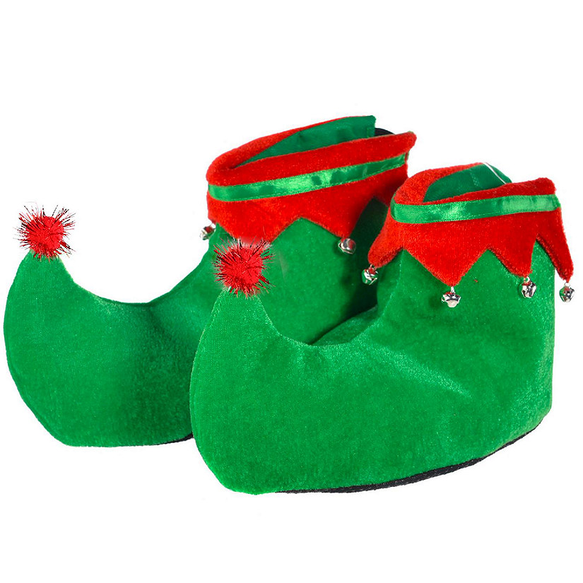 Skeleteen Red Green Elf Shoes - Red And Green Velvet Holiday Elf Feet 