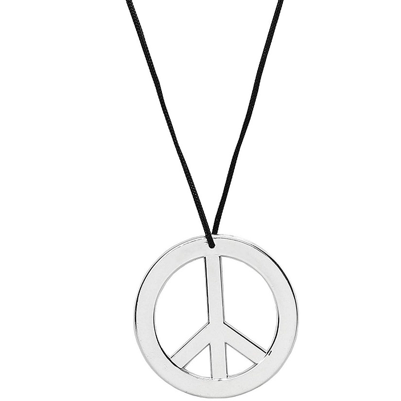 Skeleteen Silver Peace Sign Pendant - 1960s 1970s Hippie Party Accessories Necklace - 1 Piece Image