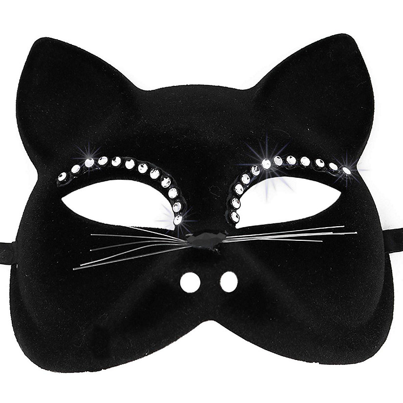 Skeleteen Venetian Black Cat Mask - Masquerade Costume Half Face Eye Mask for Kids and Adults Image