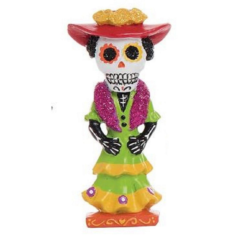 Skeleton Mariachi Band Dancer in Green Dress Day of the Dead Figurine New Image