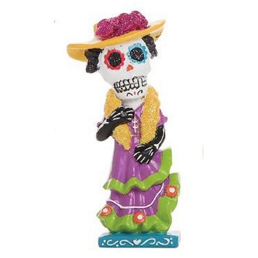 Skeleton Mariachi Band Dancer in Purple Dress Day of the Dead Figurine New Image