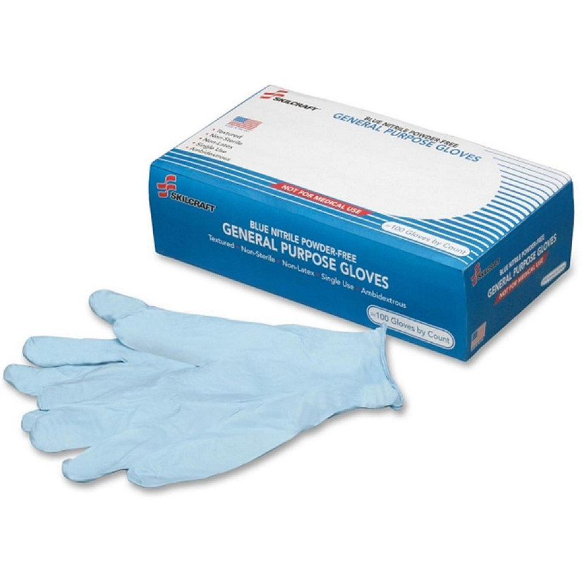 Skilcraft NSN4920180 Nitrile General Purpose Gloves, Blue - Extra Large Image