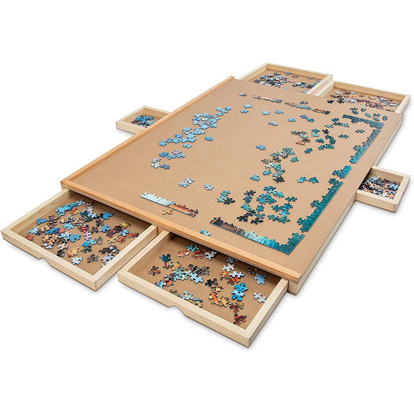 SkyMall Natural 1500 Piece Jigsaw Puzzle Board, 27” x 35” Wooden