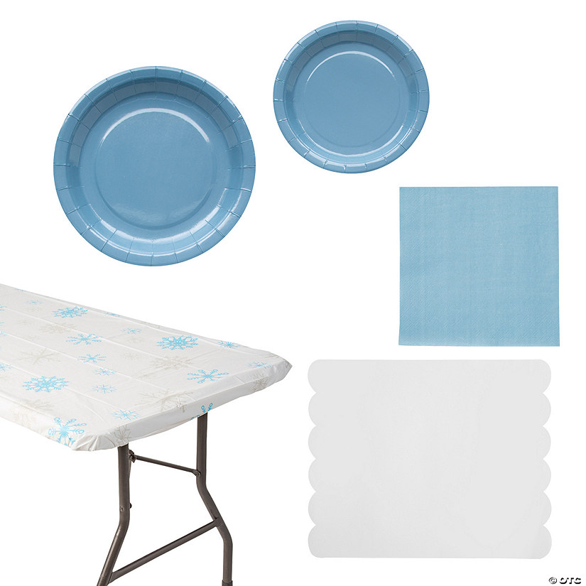 Slate Blue Snowflake Table Place Setting Disposable Decorating Kit 24 Guests - 123 Pc. Image