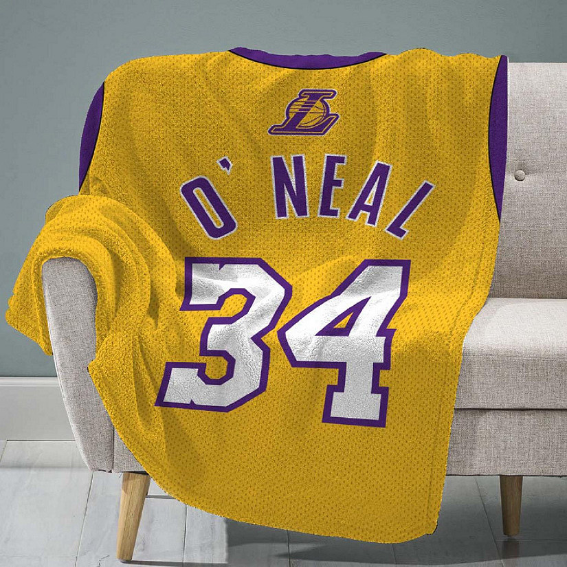 Sleep Squad Los Angeles Lakers Shaquille O'Neal 60&#8221; x 80&#8221; Raschel Plush Blanket &#8211; An NBA Jersey Throw Image