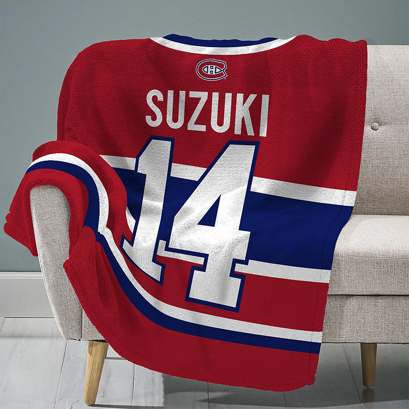 Sleep Squad Montreal Canadiens Nick Suzuki 60&#8221; x 80&#8221; Raschel Plush Blanket &#8211; An NHL Jersey Throw Image
