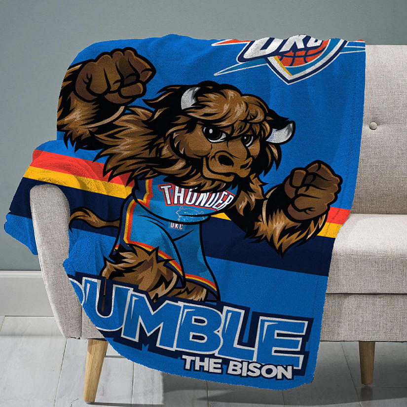 Sleep Squad Oklahoma City Thunder Rumble The Bison 60&#8221; x 80&#8221; Raschel Plush Blanket &#8211;An NBA Mascot Super-Soft Throw Image