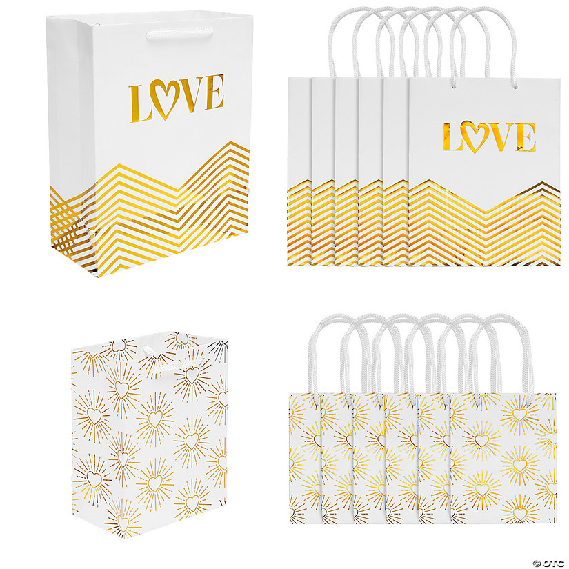 Small & Medium Wedding Paper Gift Bags Assortment - 12 Pc. Image