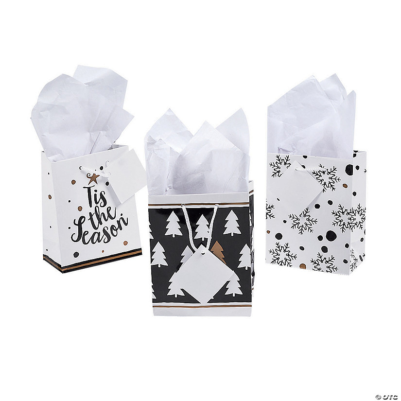 Small Bold Christmas Gift Bags with Tags