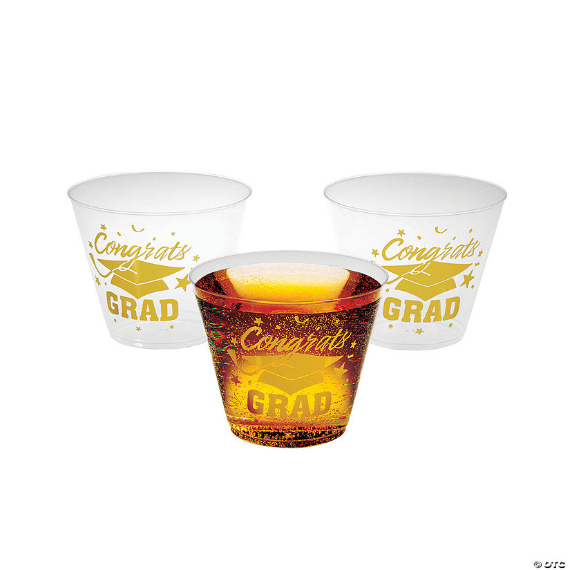 Small Congrats Grad Plastic Cups With Gold Foil 50 Pc Oriental Trading