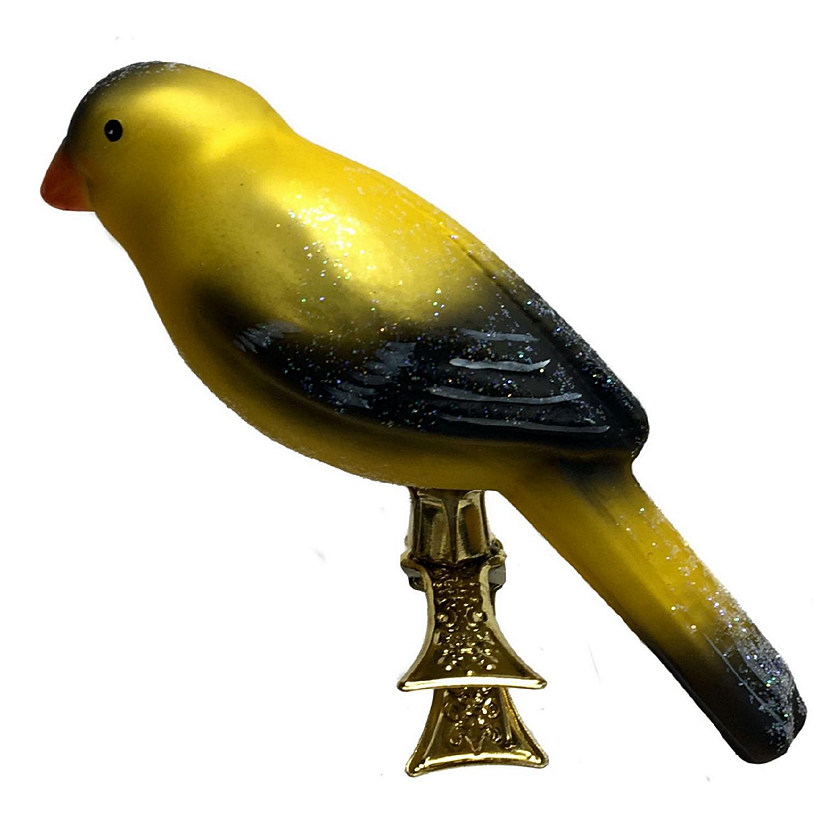 Small Goldfinch Bird Clip On Polish Glass Christmas Ornament Animal Decoration Image