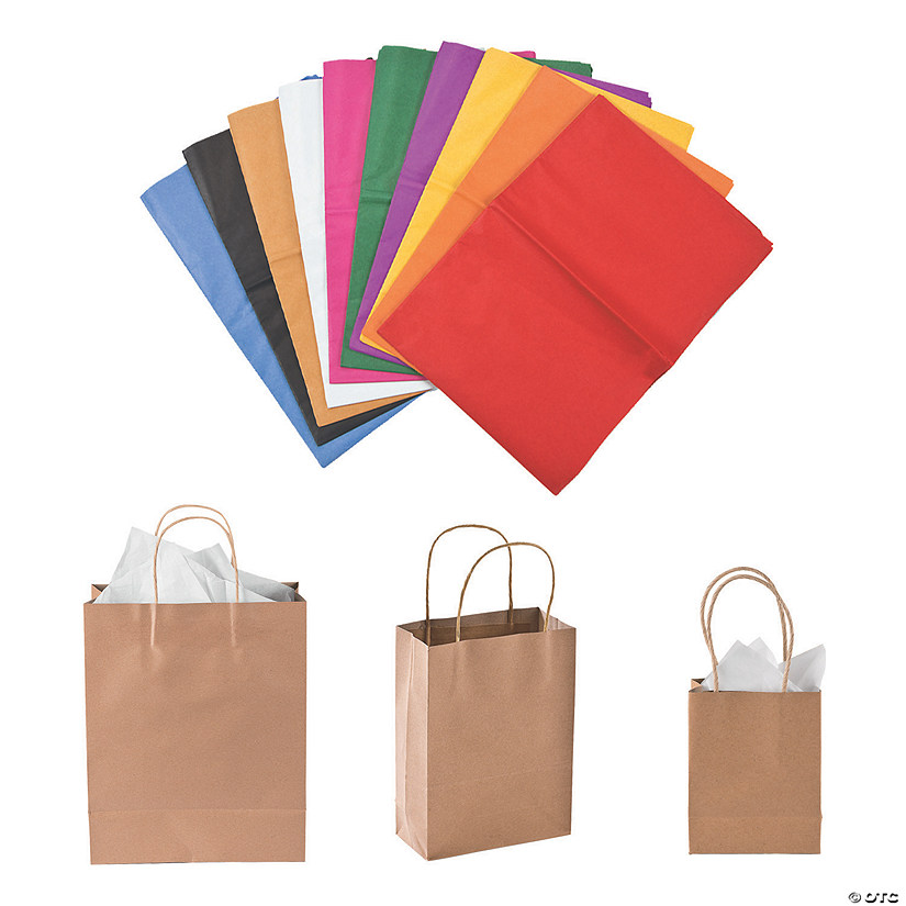 Small, Medium & Large Kraft Paper Bags & Assorted Tissue Paper Kit - 136 Pc. Image
