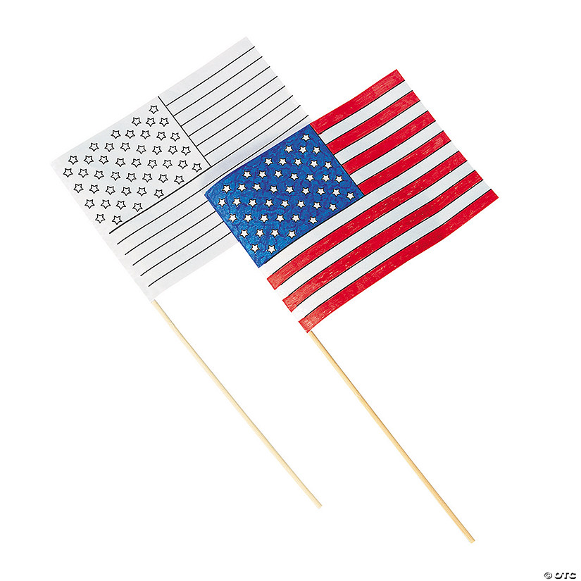 Small Paper Color Your Own American Flags - 8 1/2" x 6" on 13 3/4" - 12 Pc. Image
