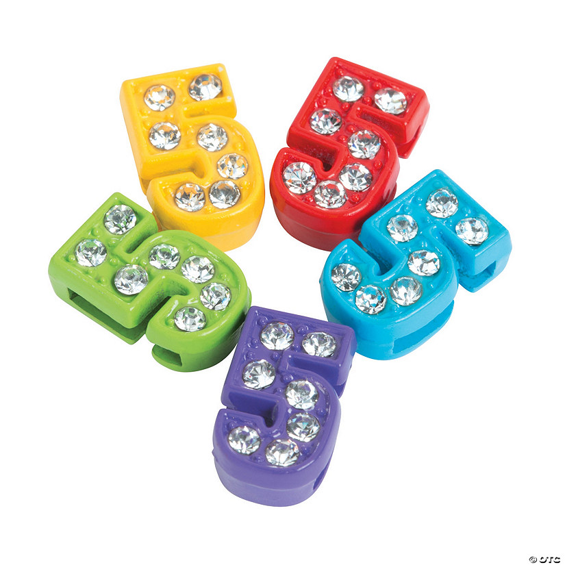 Small Rhinestone Number 5 Slide Charms - 5 Pc. Image