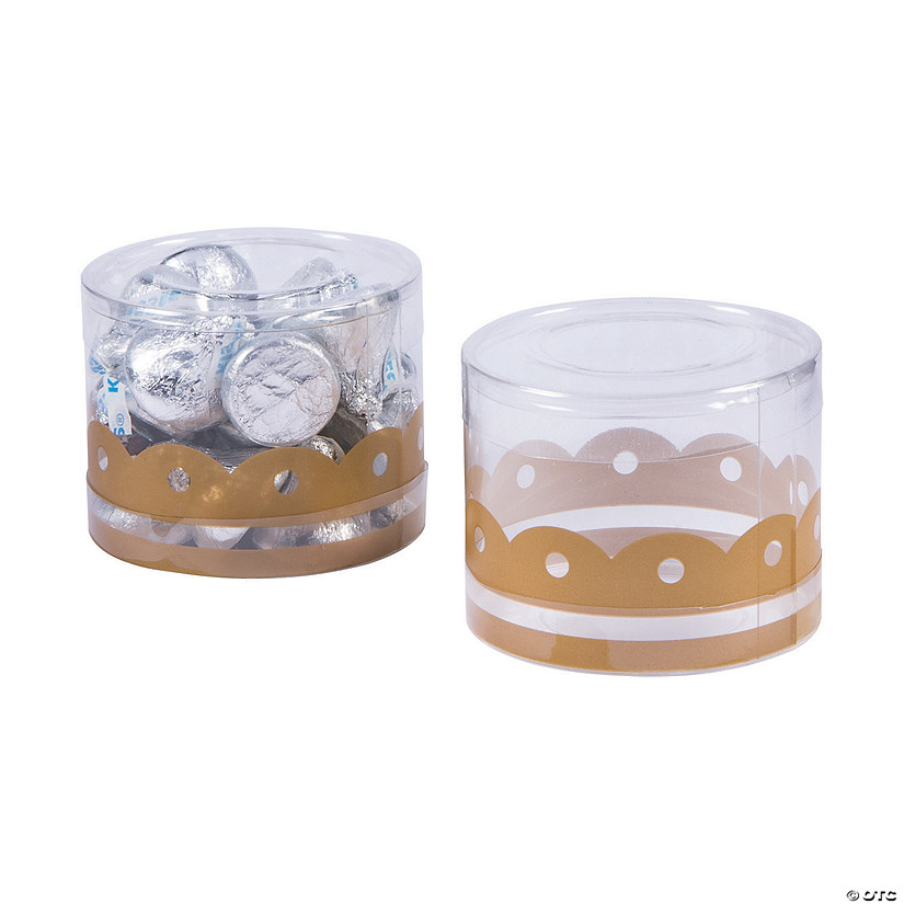 Small Round Macaron Boxes with Gold Trim - 12 Pc. Image