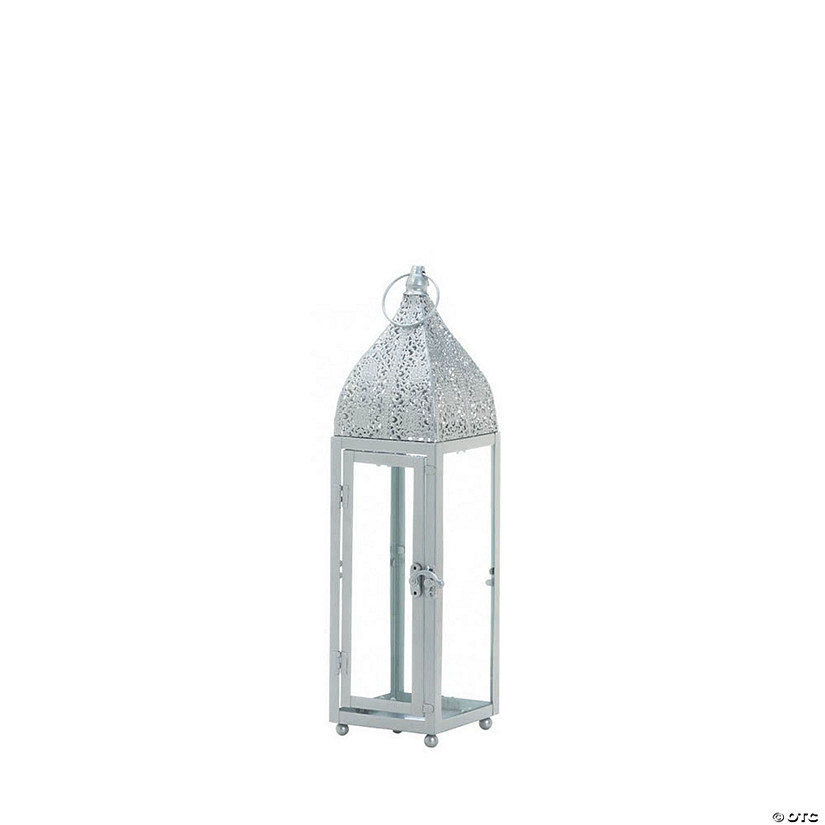 Small Silver Metal Rectangular Moroccan Style Candle Lantern 4"X4"X15.2&amp;#8221; Image