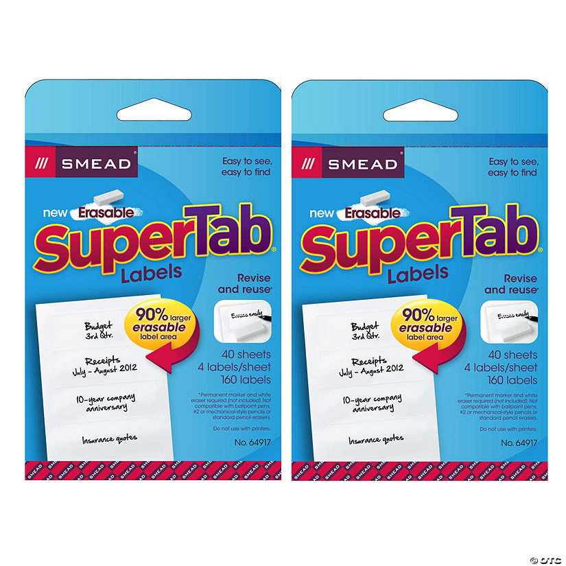 Smead Erasable SuperTab File Folder Labels, White, 160 labels Per Pack, 2 Packs Image