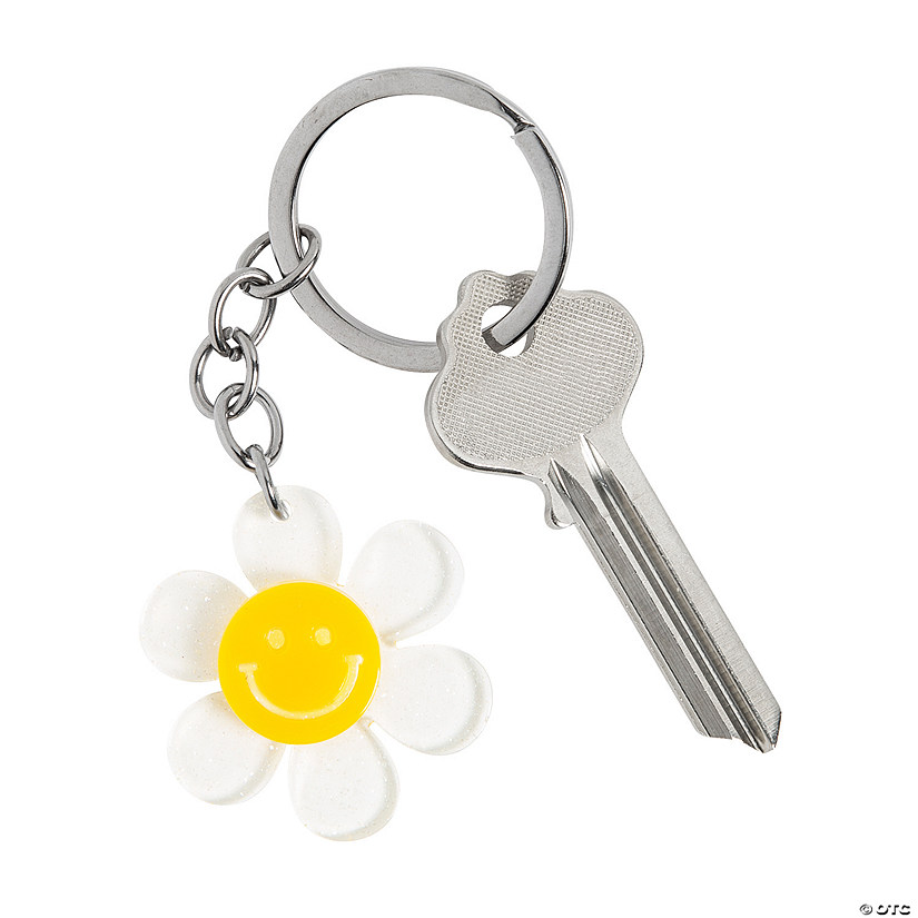 Smile Face Daisy Keychains - 12 Pc. Image