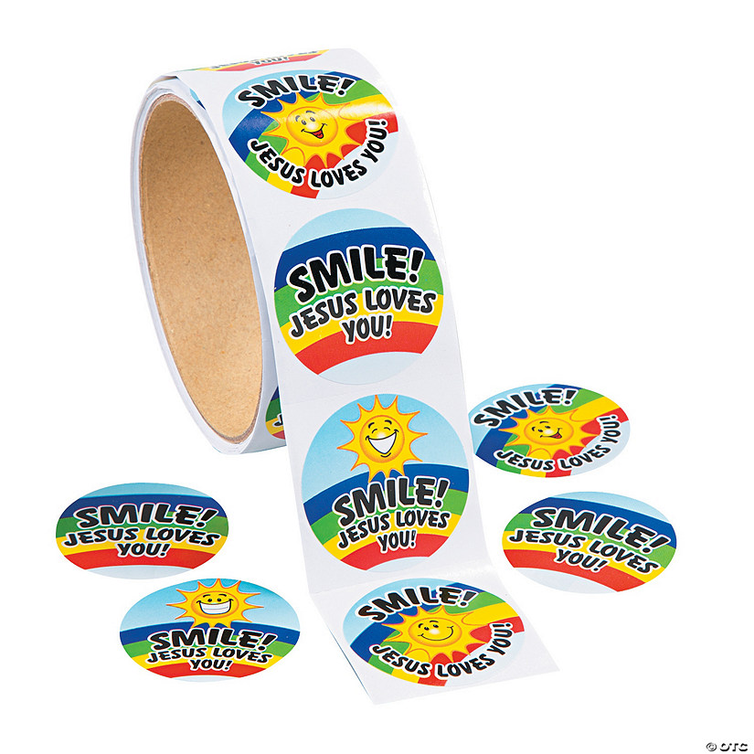 Smile Jesus Loves You Sticker Roll - 100 Pc. Image