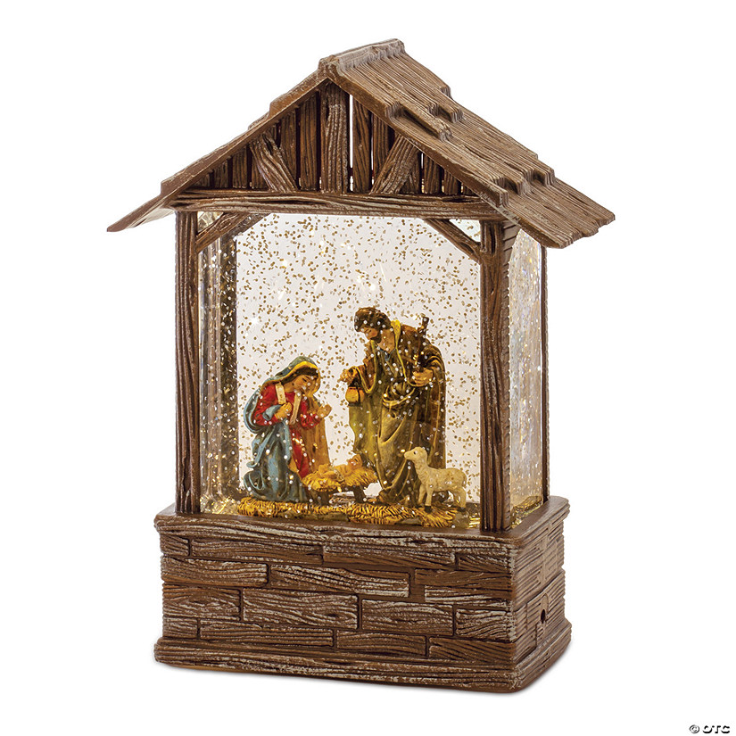 Snow Globe Holy Family Nativity Barn 8.25"H Plastic Image