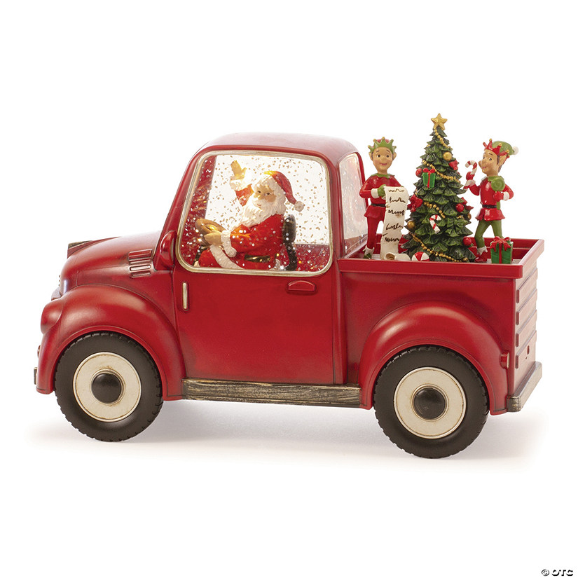 Snow Globe Santa And Elves In Truck 8.5"L X 6"H Plastic 6 Hr Timer 3Aa Batteries Not Included Or Usb Cord Included Image
