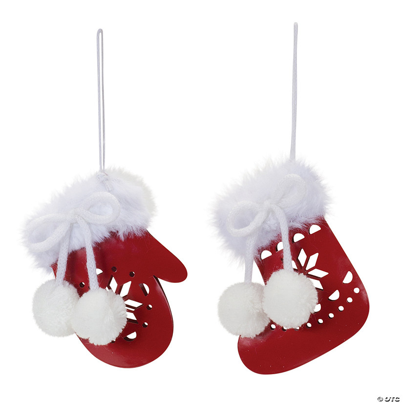 Snowflake Stocking And Mitten Ornament (Set Of 12) 4"H Metal Image